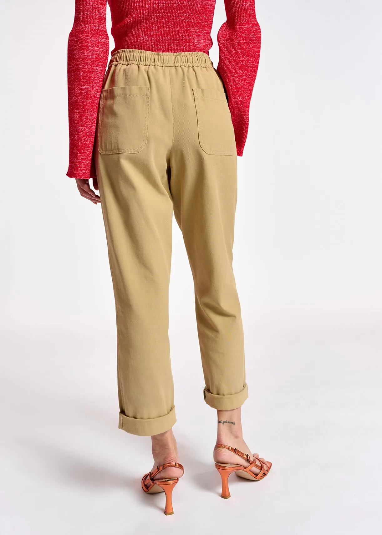 Beige cotton tapered pants
