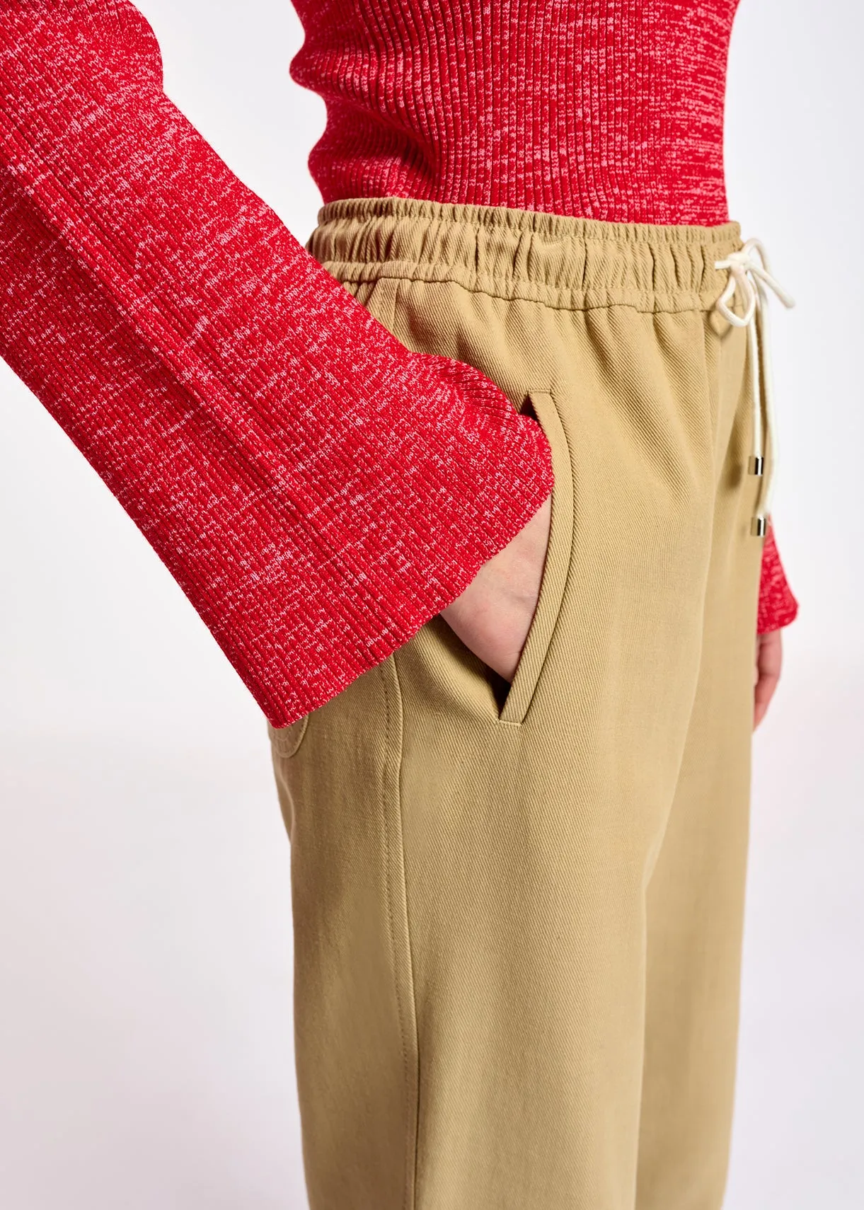 Beige cotton tapered pants