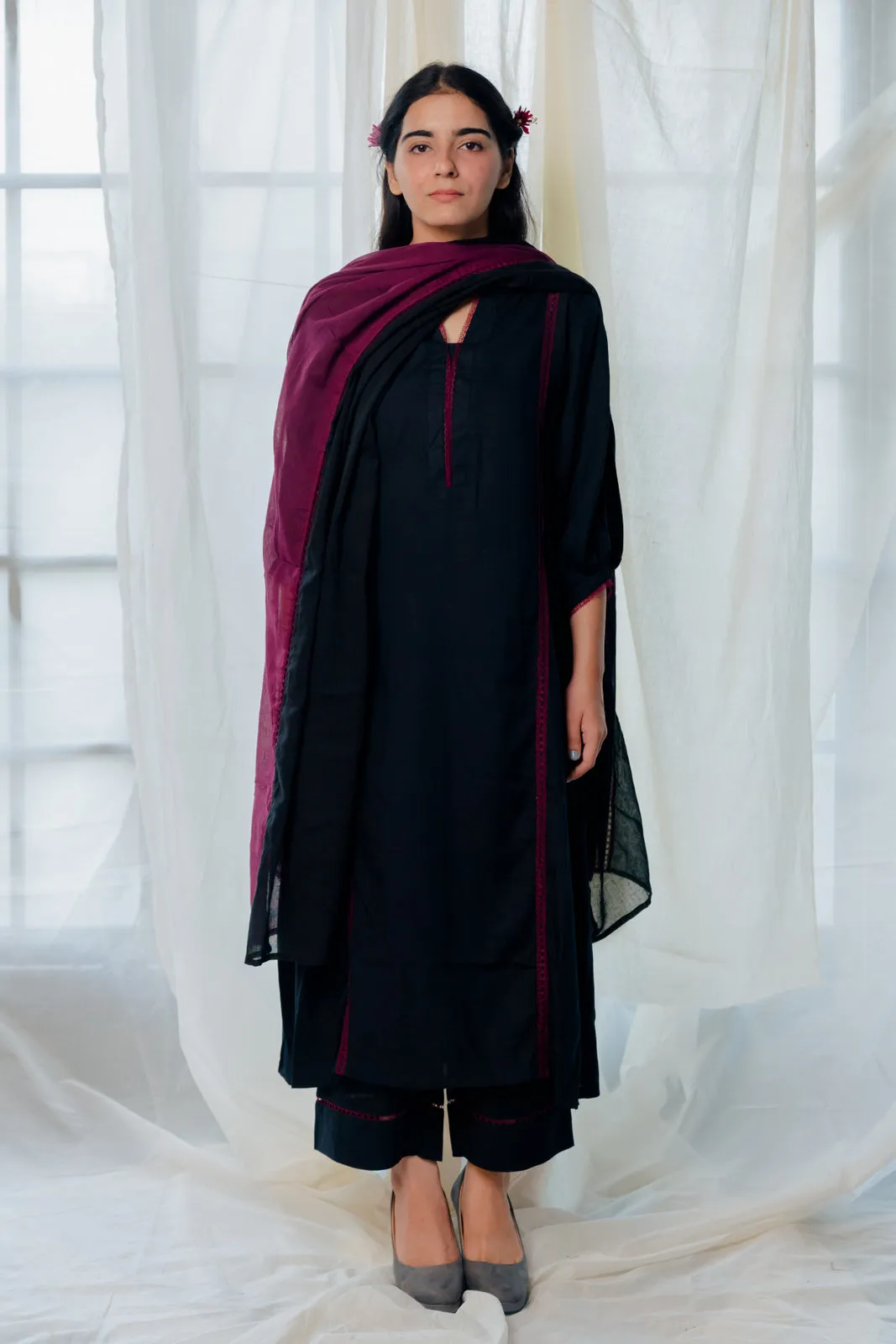 Black and berry kurta set with dupatta