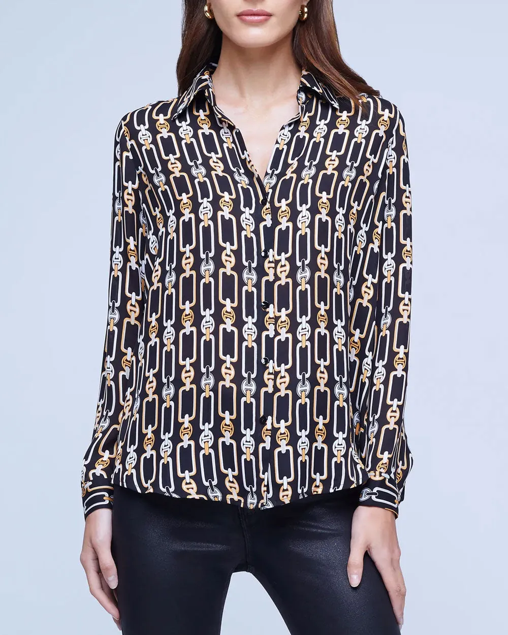 Black Chain Print Long Sleeve Nina Blouse