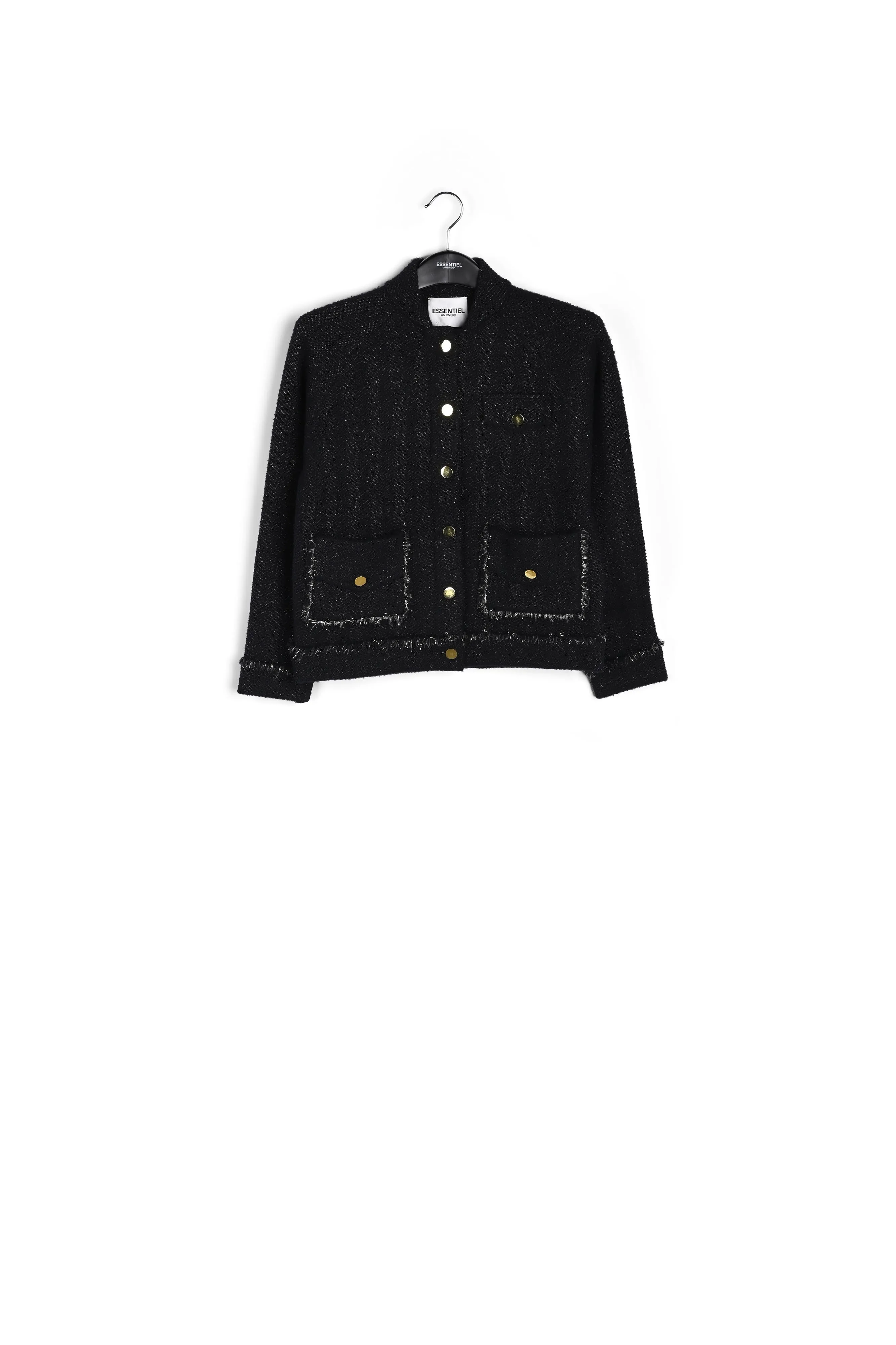 Black knitted short jacket with lurex details