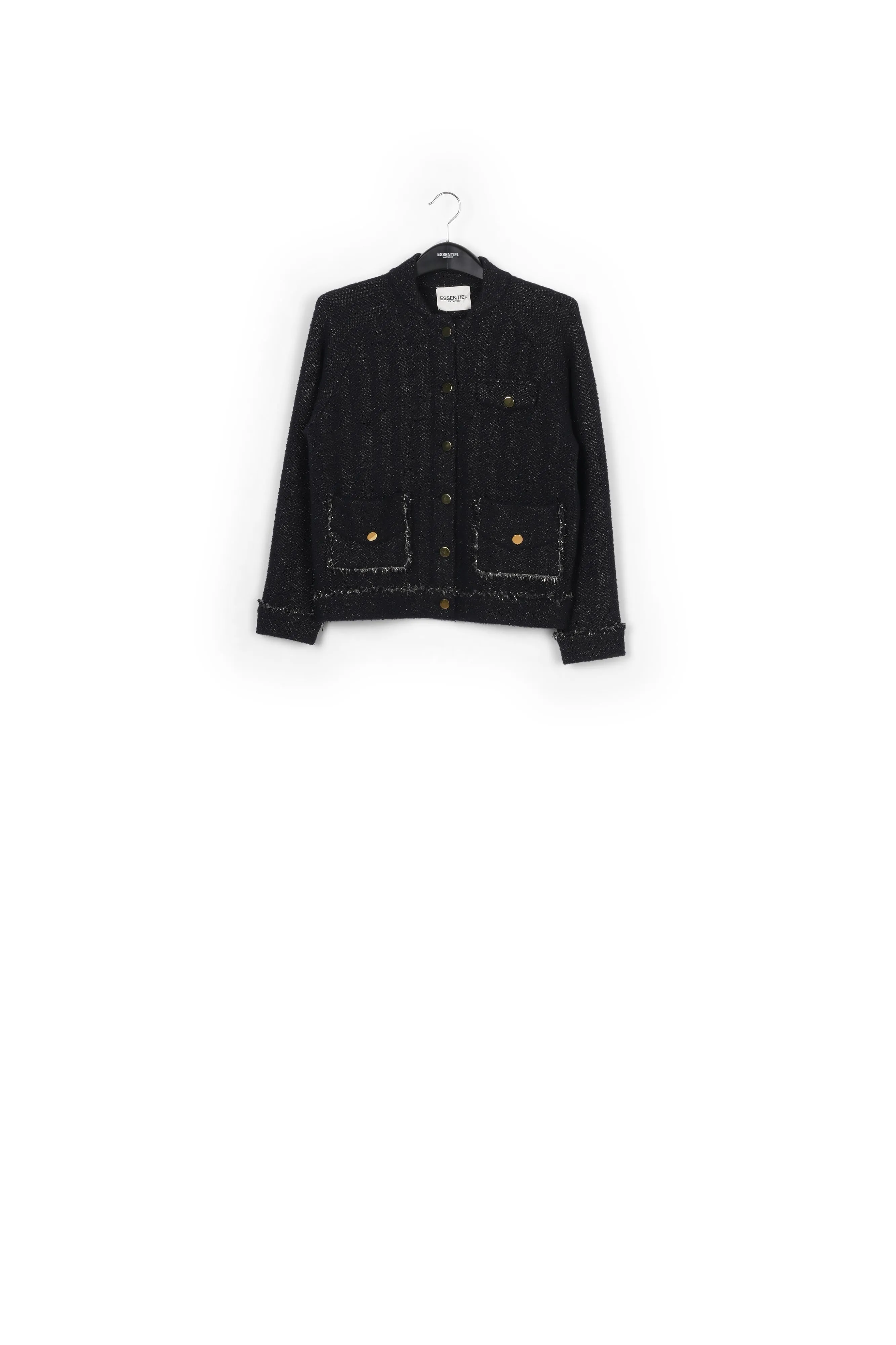 Black knitted short jacket with lurex details