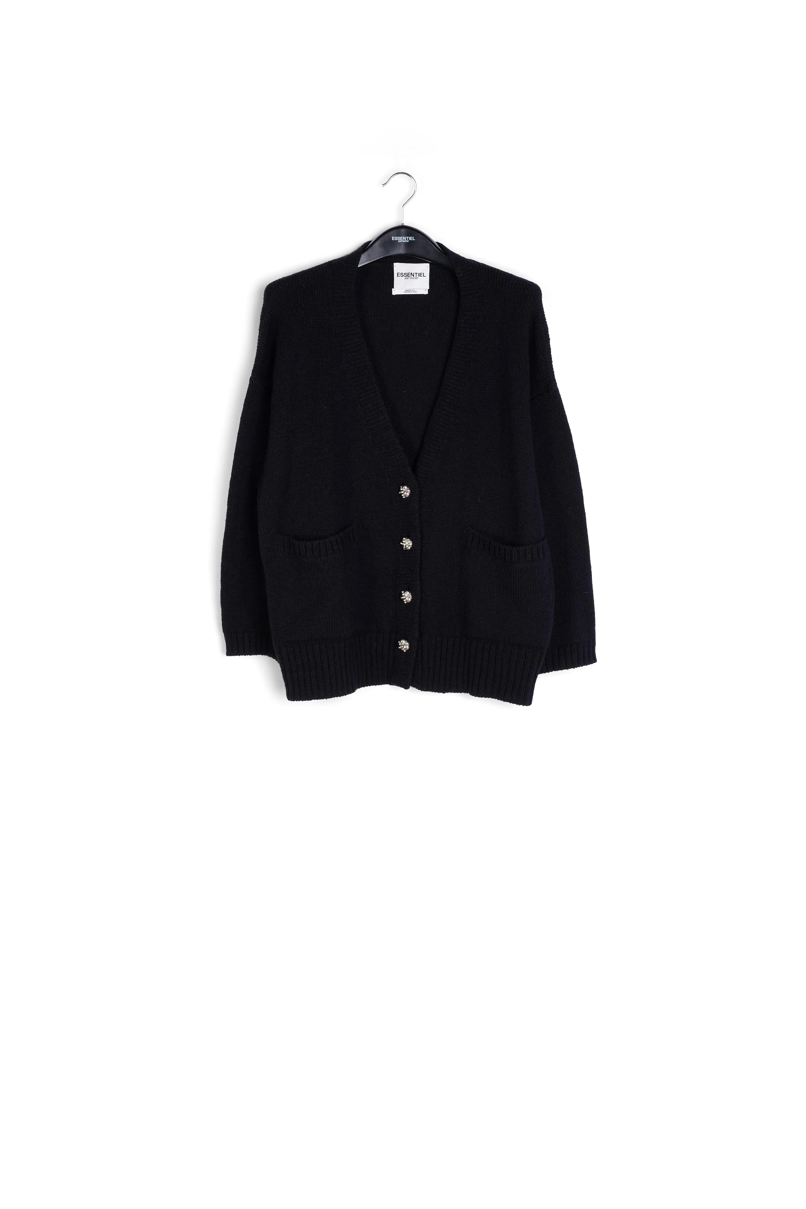 Black oversized cardigan with rhinestone buttons