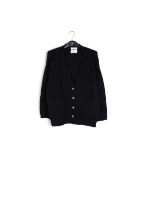 Black oversized cardigan with rhinestone buttons