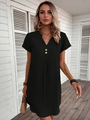 Black Short Sleeve Shift Dress