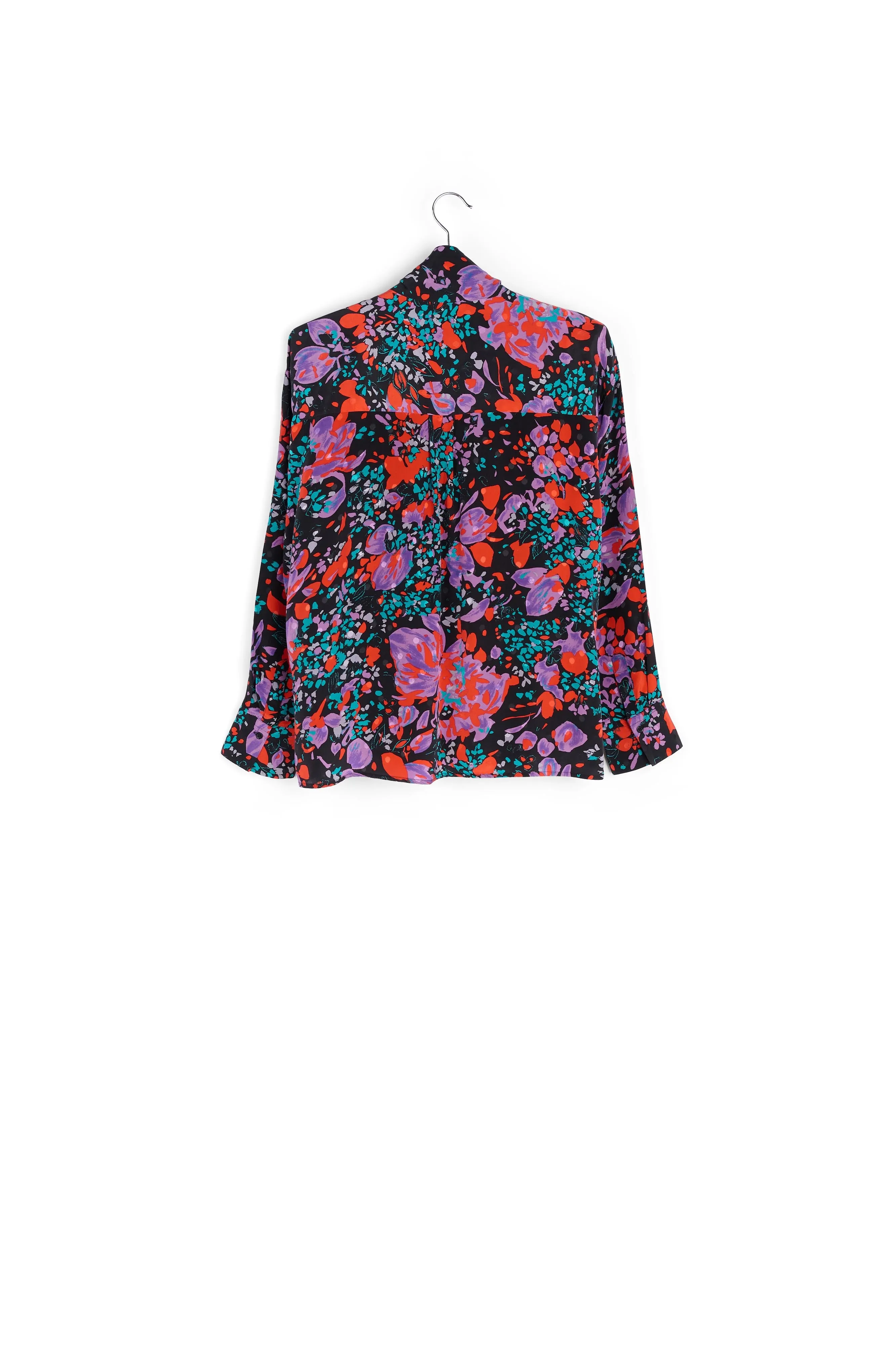 Black silk jacquard pussy-bow shirt