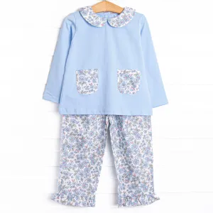 Blossom in Blue Ruffle Pant Set, Blue