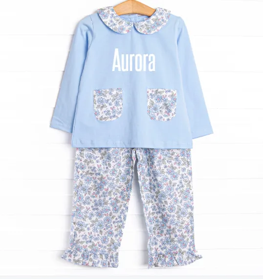 Blossom in Blue Ruffle Pant Set, Blue