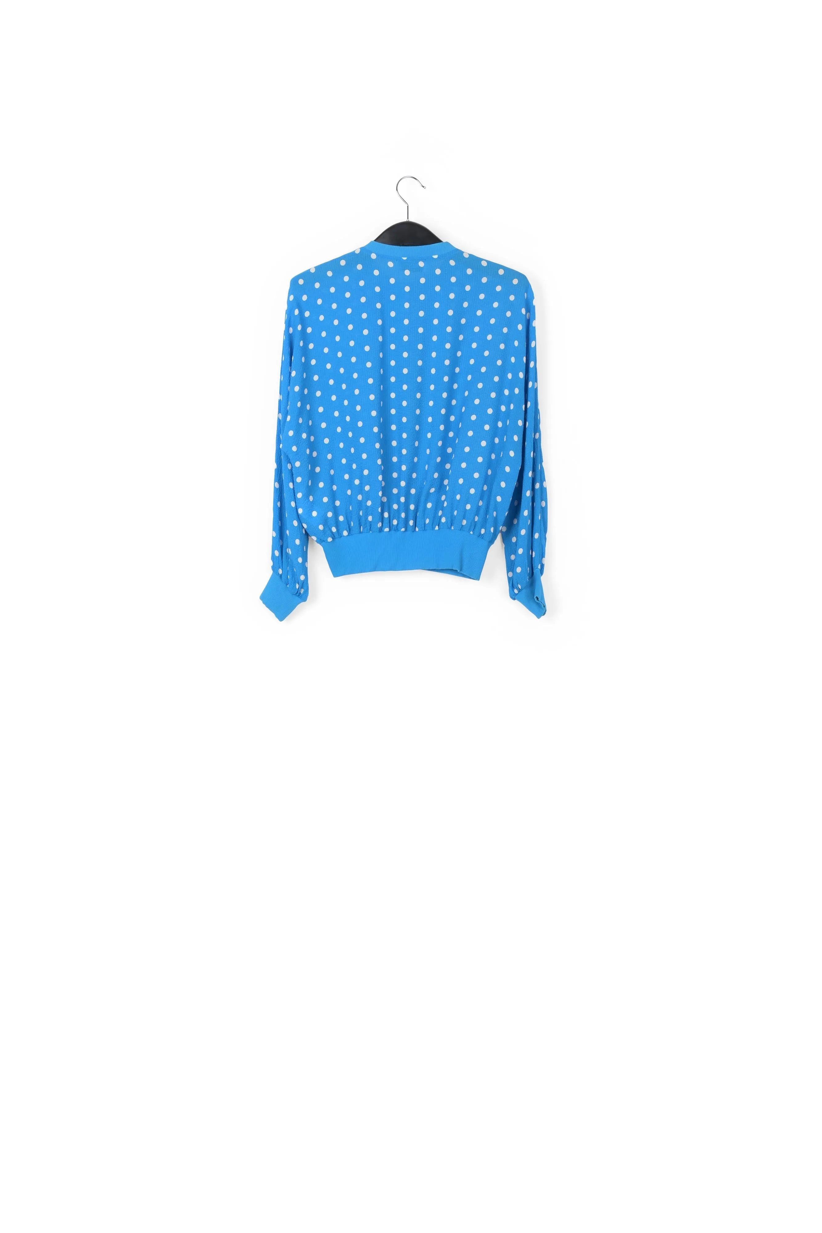 Blue and white polka-dot loose-fit top