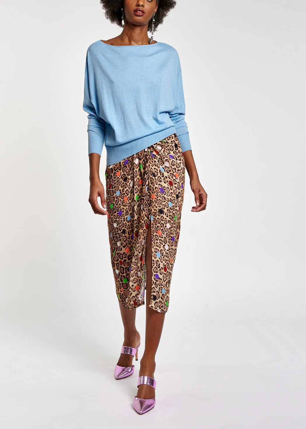 Blue fine knit wool-blend sweater