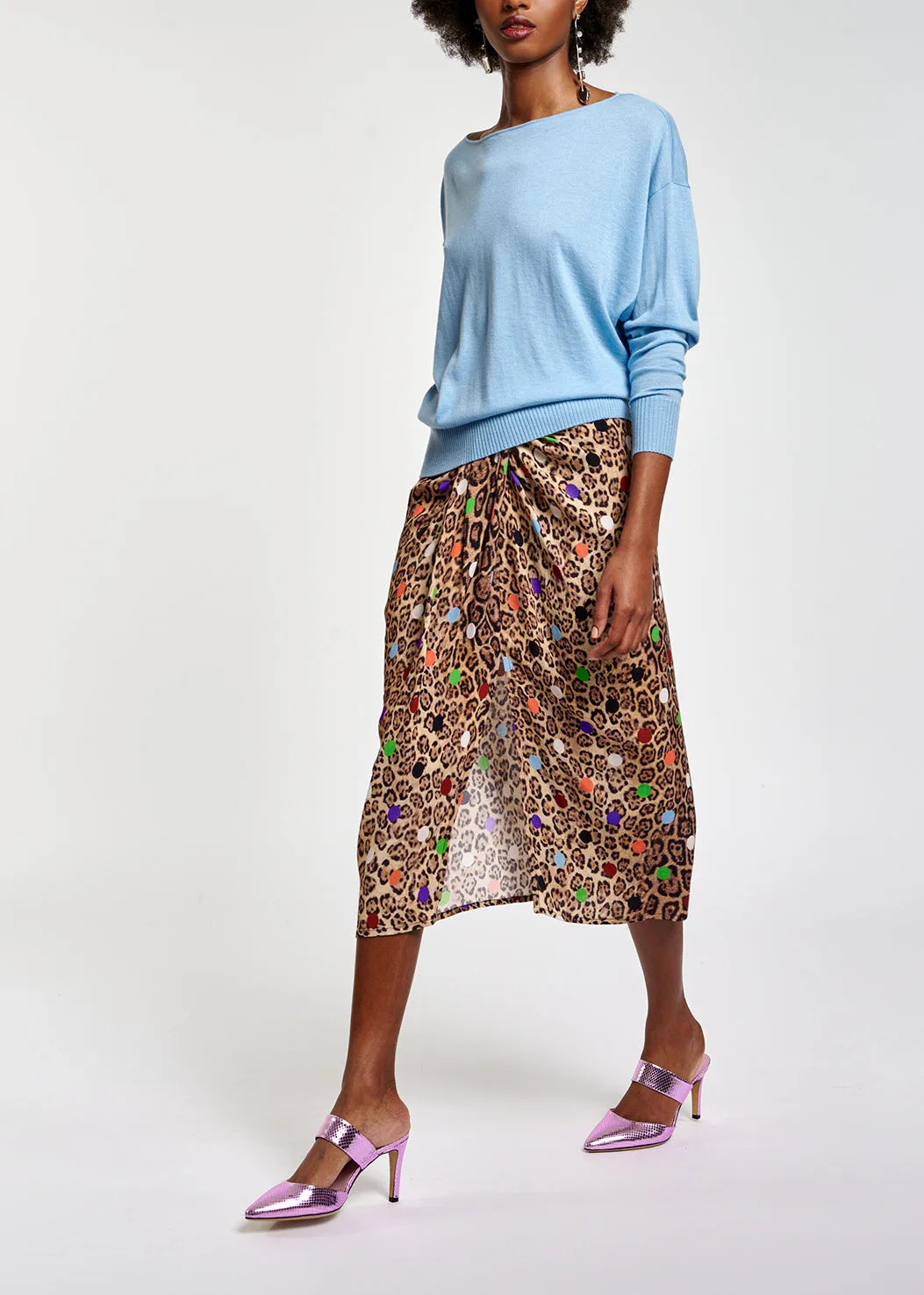 Blue fine knit wool-blend sweater