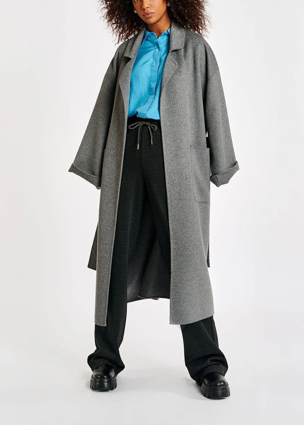 Blue loose-fit silk shirt