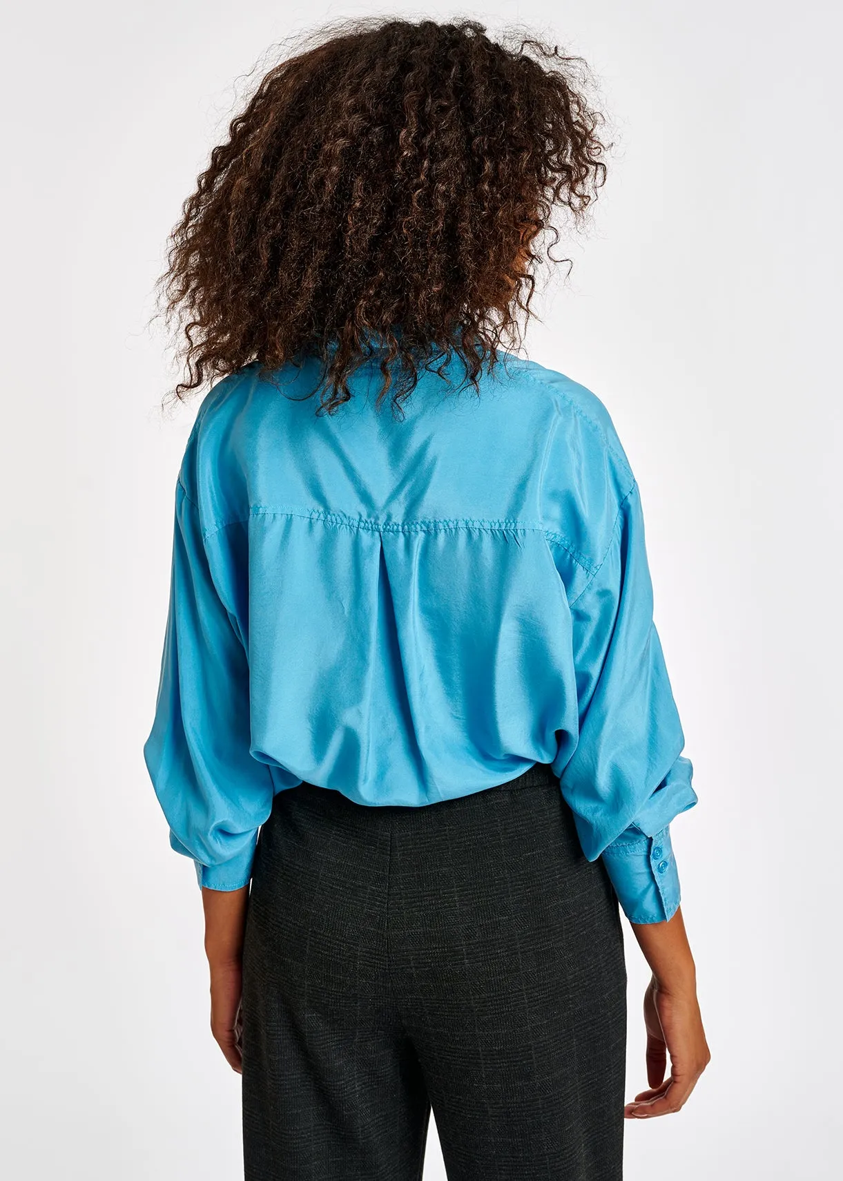 Blue loose-fit silk shirt