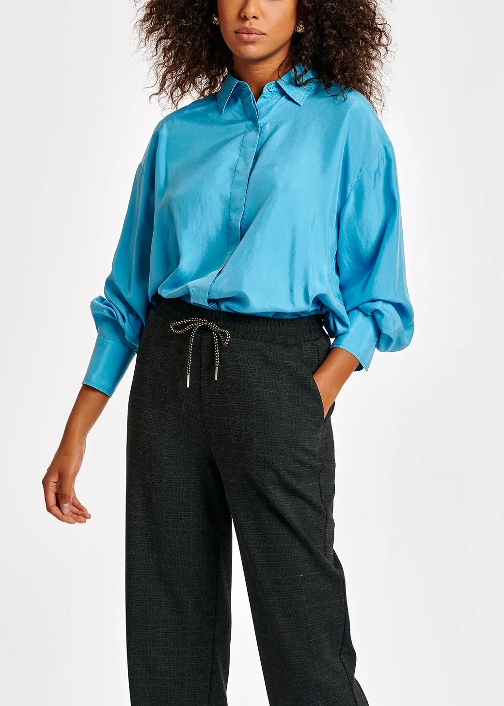 Blue loose-fit silk shirt