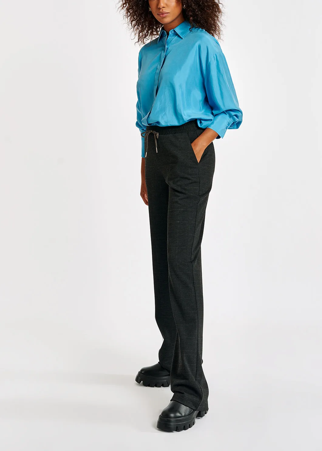 Blue loose-fit silk shirt