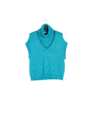 Blue mélange sleeveless sweater with separate collar