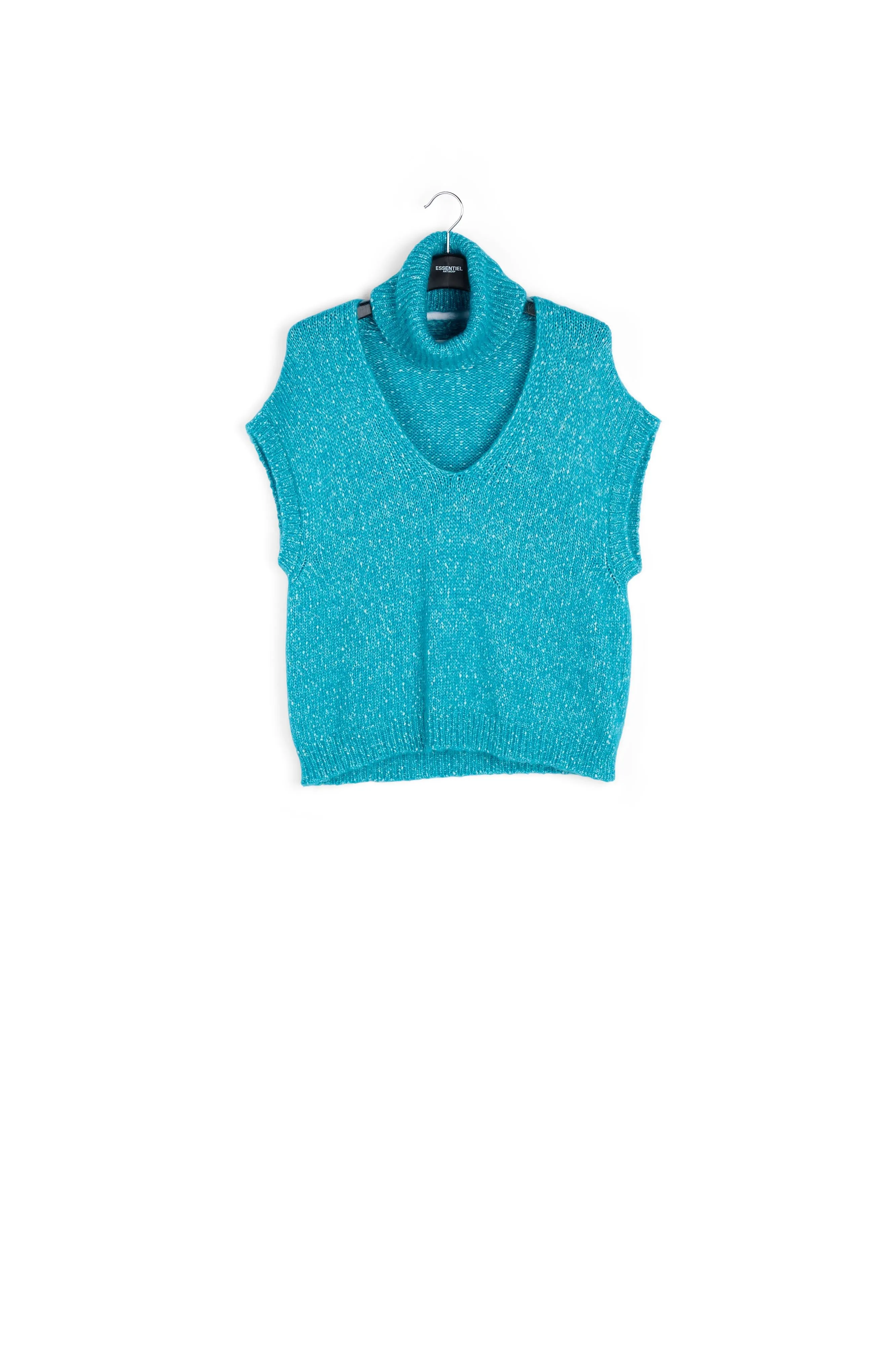 Blue mélange sleeveless sweater with separate collar