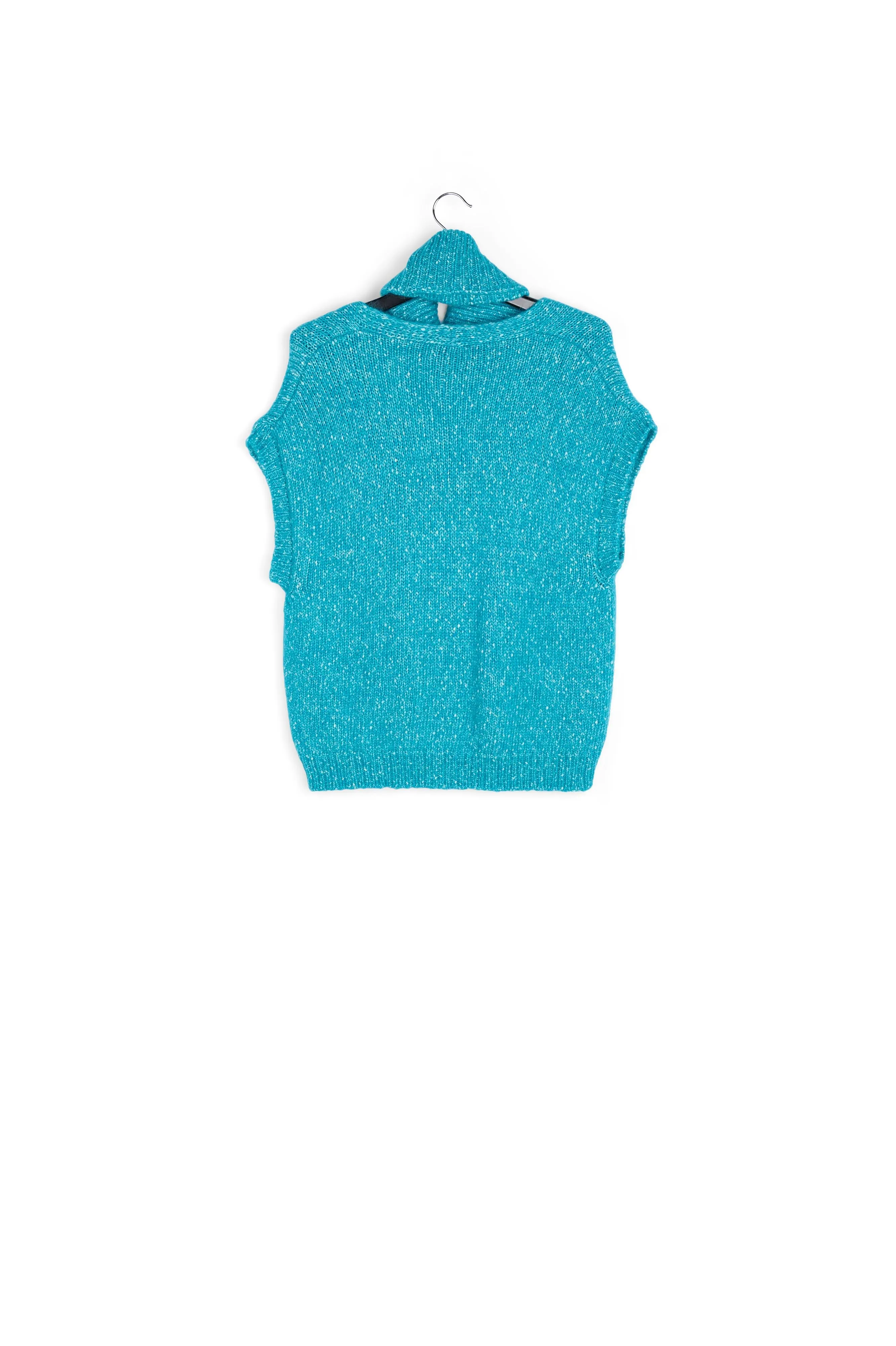 Blue mélange sleeveless sweater with separate collar