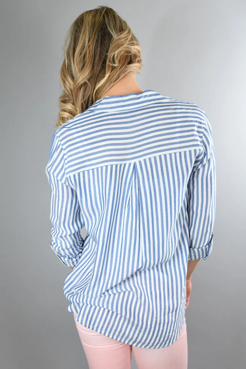 Blue Pin Stripe Button Up Top