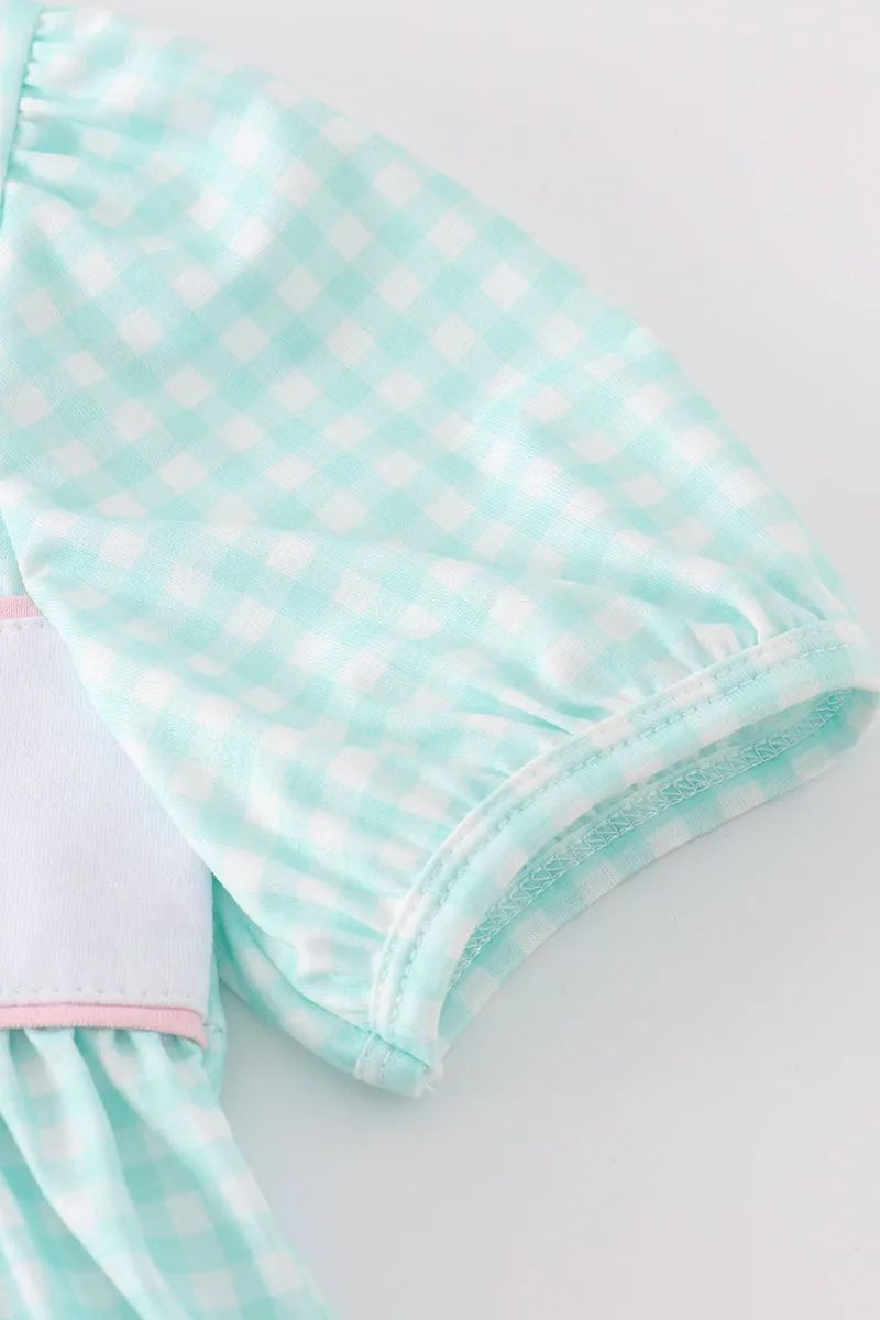 Blue Princess Embroidery Girl Gingham Set