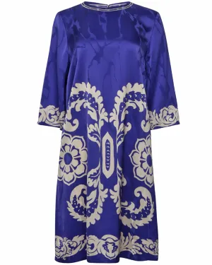 Blue Printed Midi Shift Dress