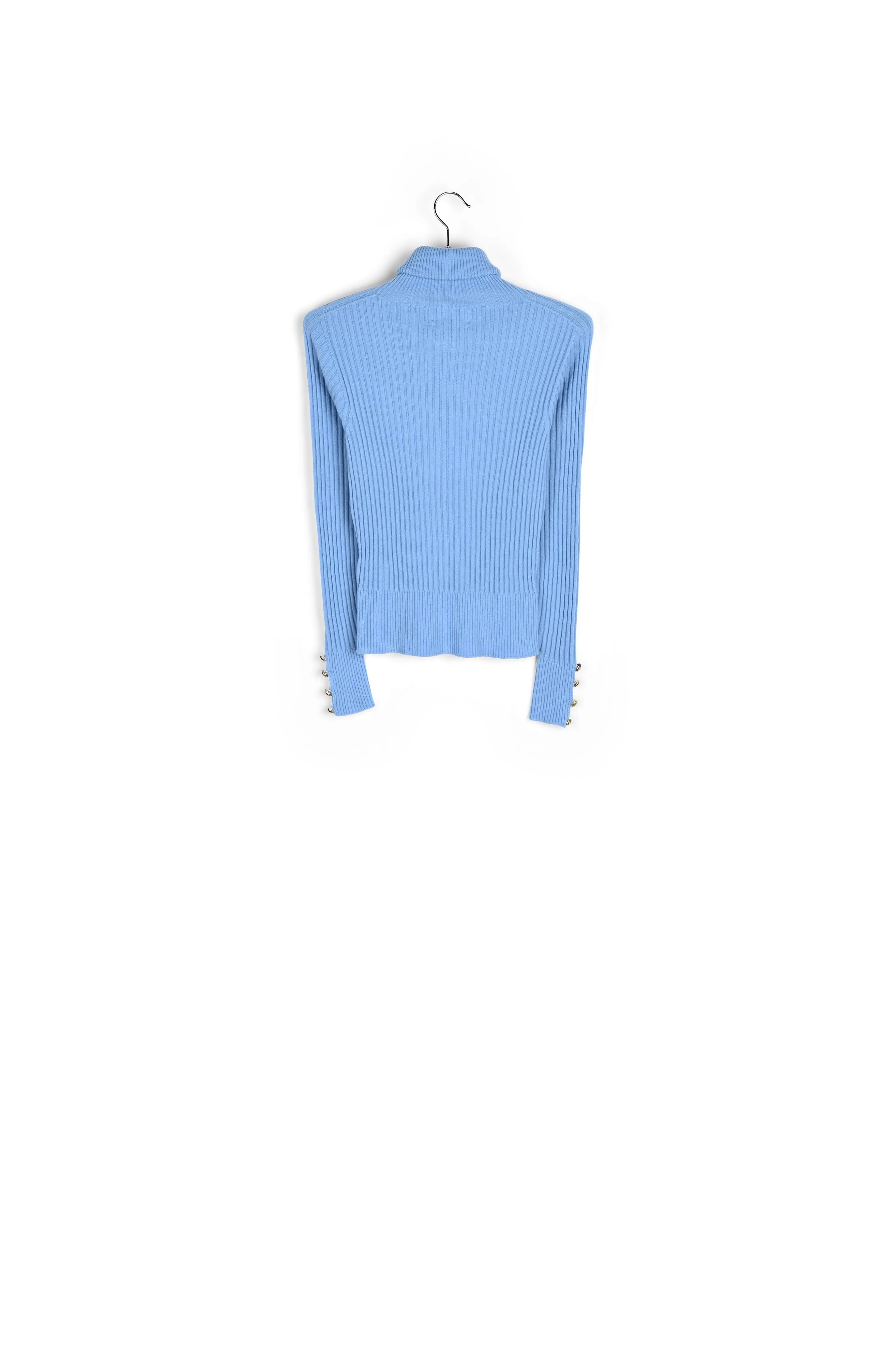 Blue rib-knitted turtleneck sweater