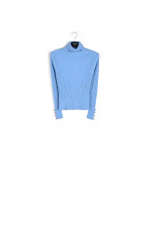 Blue rib-knitted turtleneck sweater