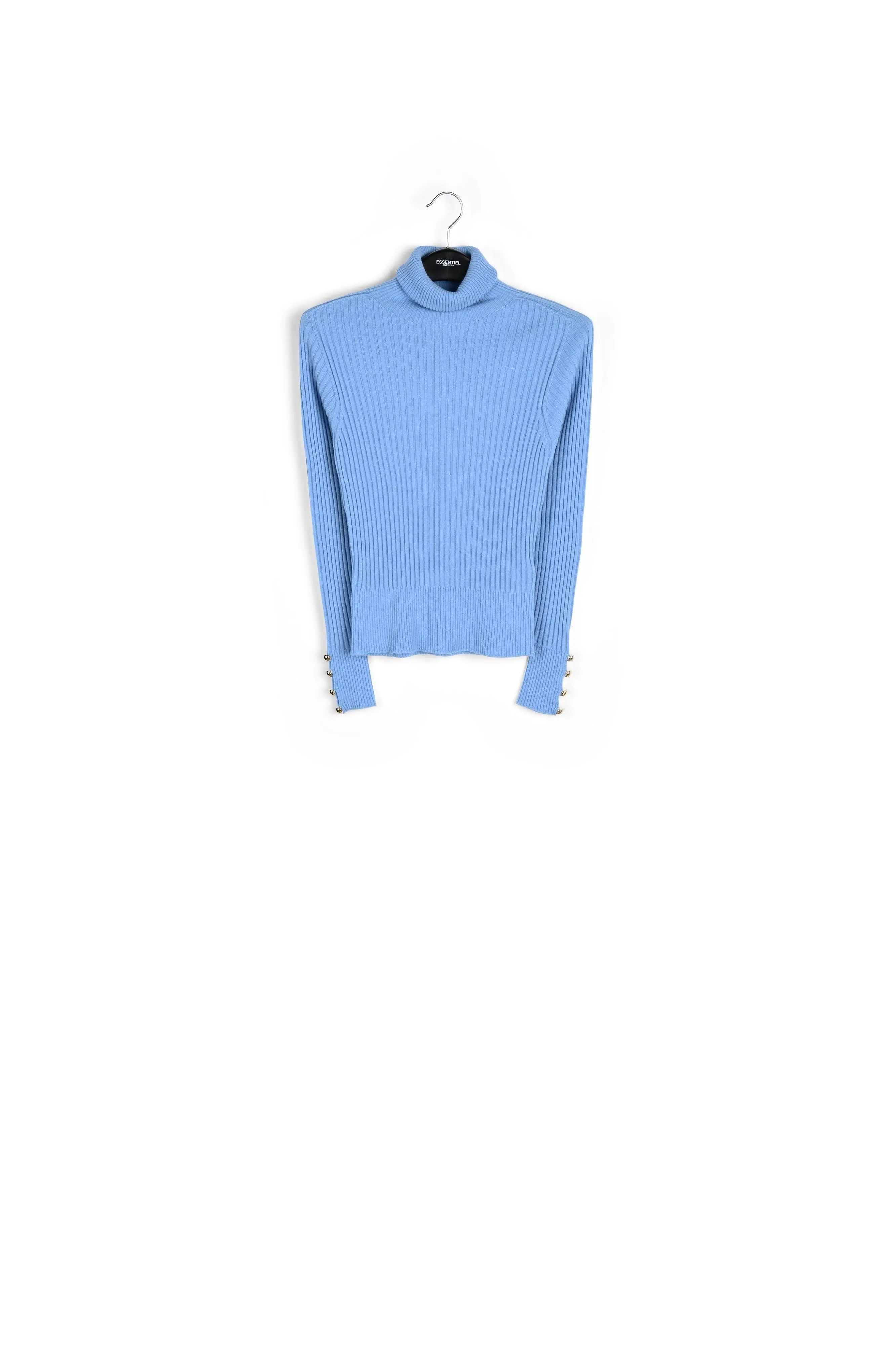 Blue rib-knitted turtleneck sweater