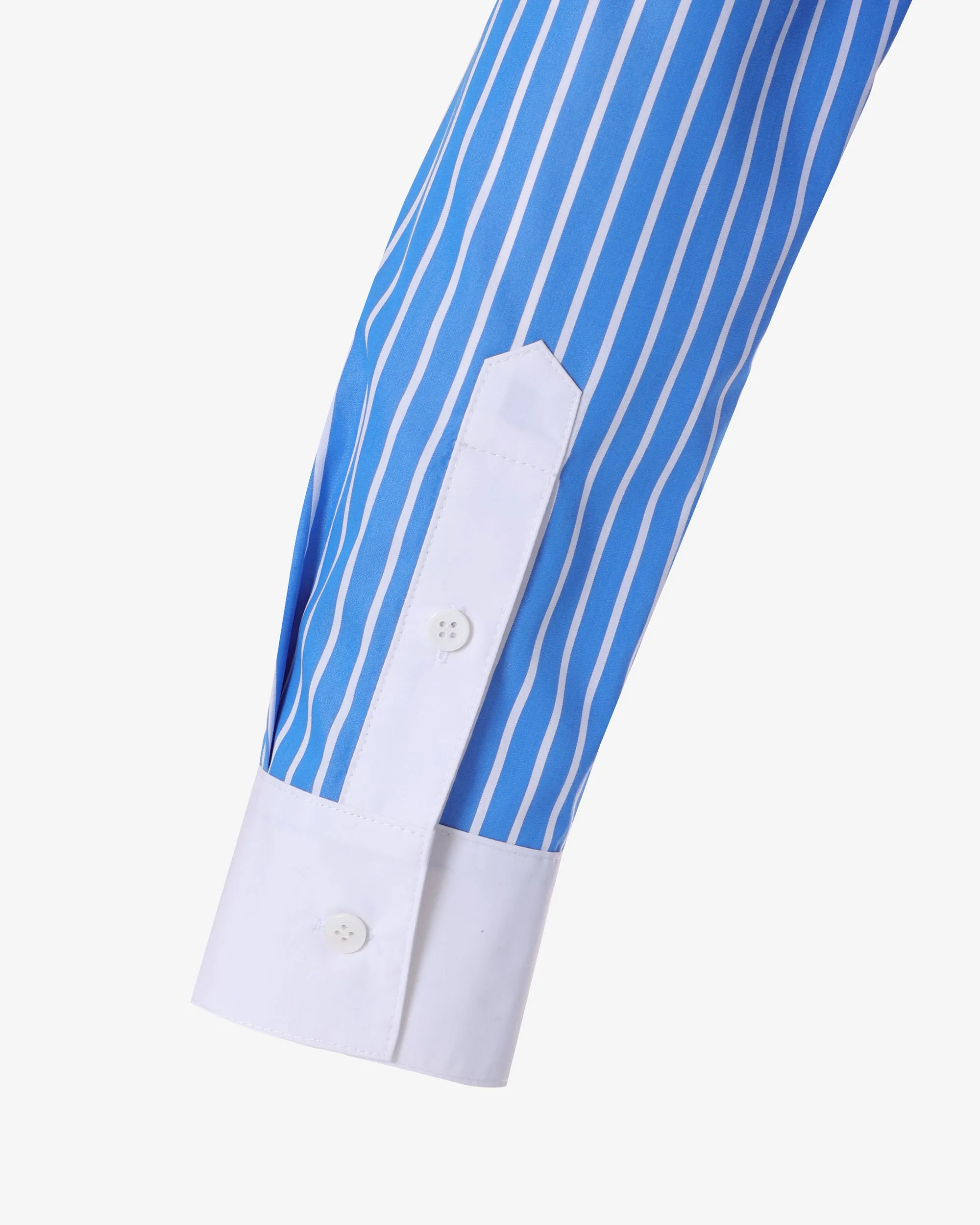 BLUE STRIPE ASYMMETRIC RUFFLE BLOUSE DRESS