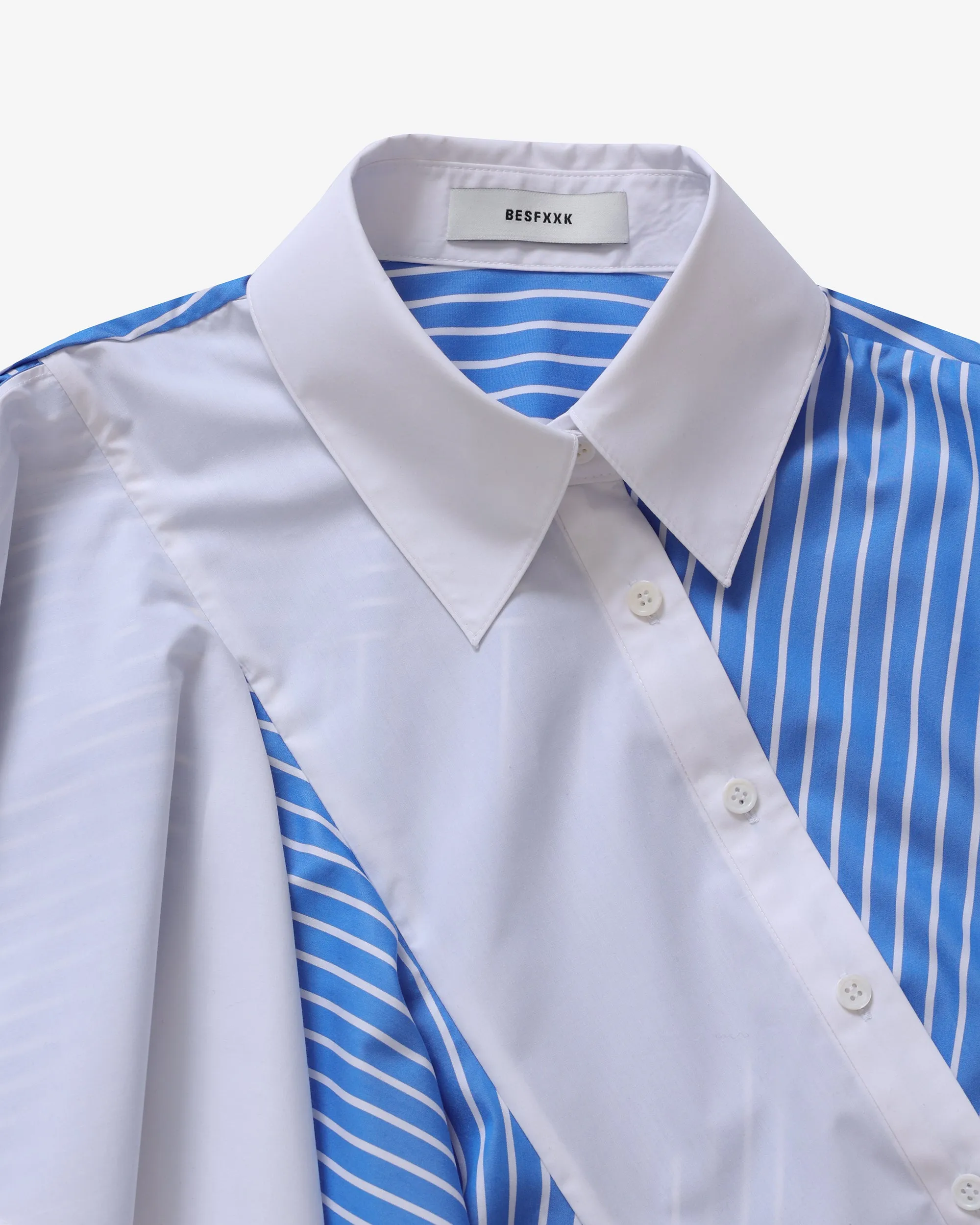 BLUE STRIPE ASYMMETRIC RUFFLE BLOUSE DRESS