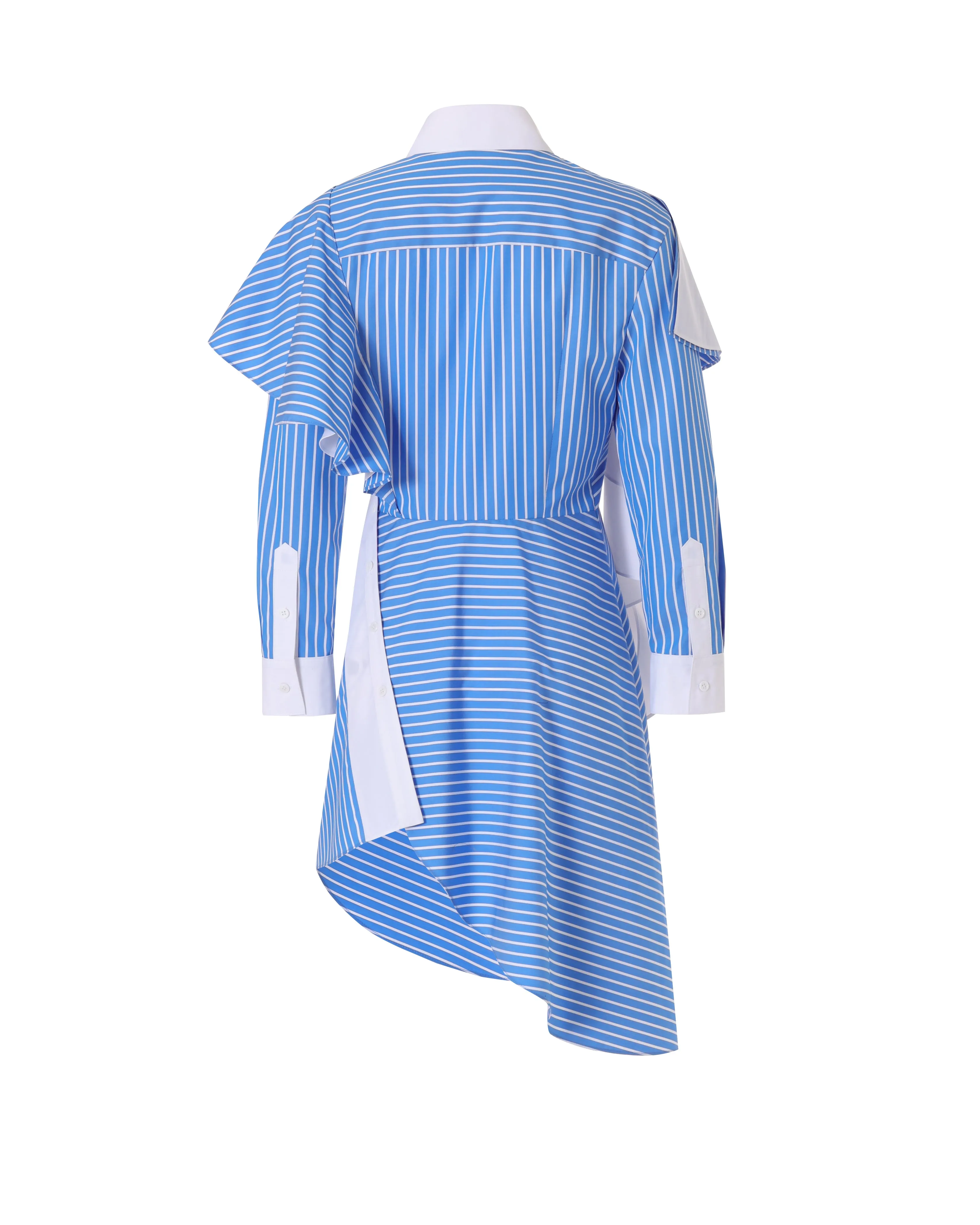 BLUE STRIPE ASYMMETRIC RUFFLE BLOUSE DRESS