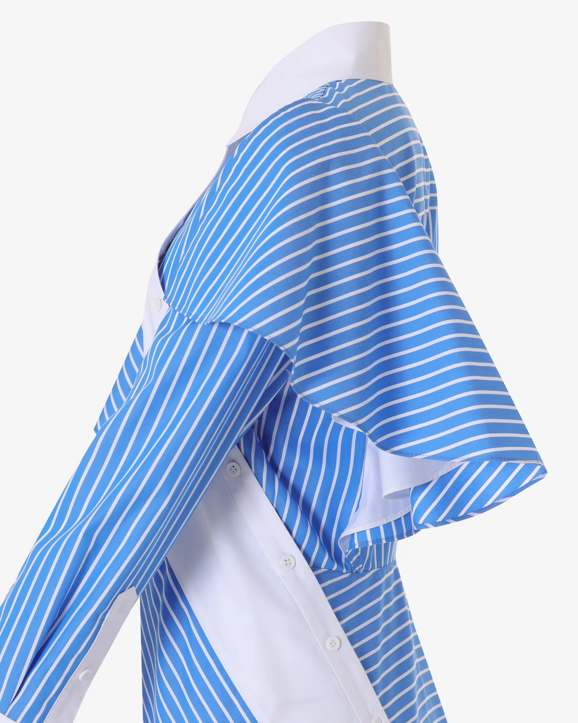 BLUE STRIPE ASYMMETRIC RUFFLE BLOUSE DRESS