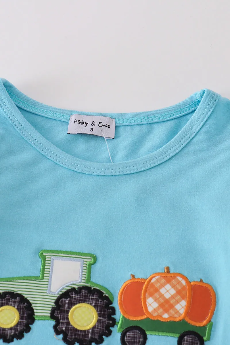Blue Truck Pumpkin Applique Girl Set
