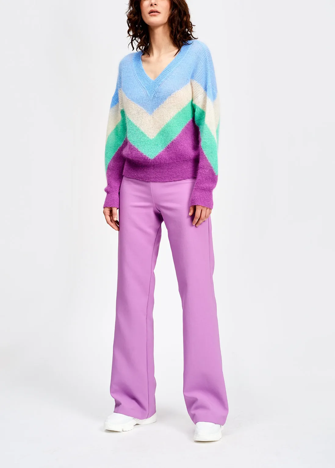 Blue, white and purple v pattern sweater