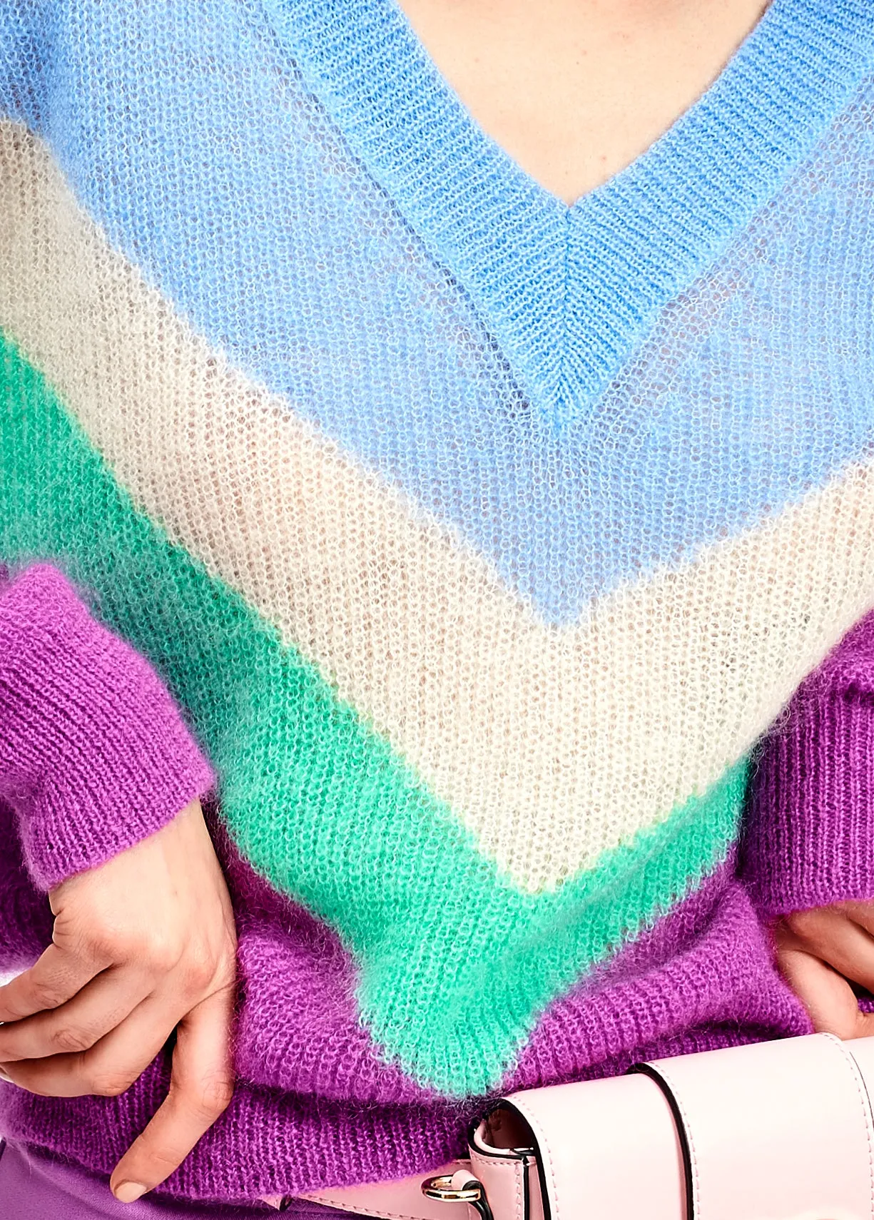 Blue, white and purple v pattern sweater