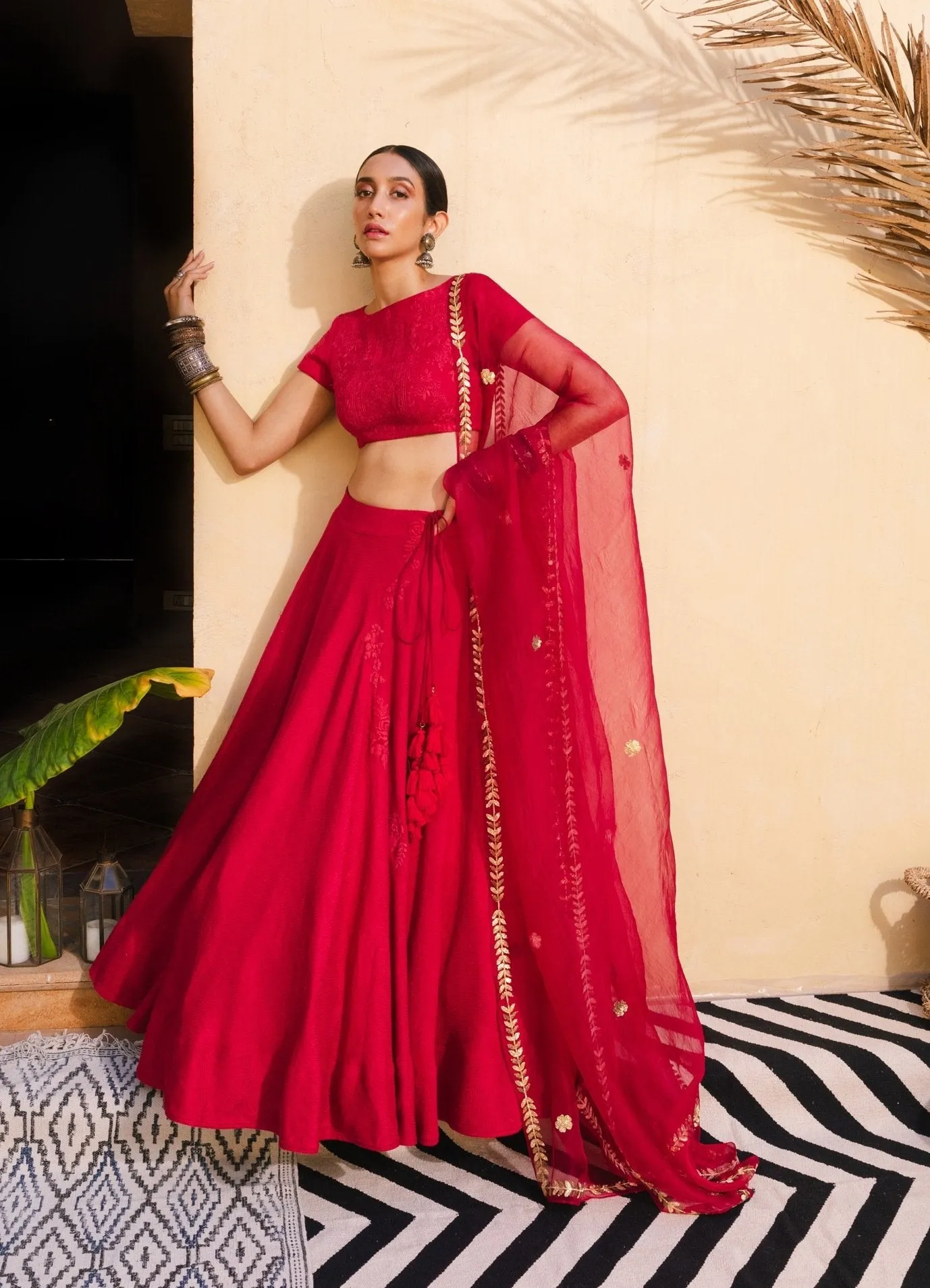 Bohemian Bridal Red Bridal Lehenga Set