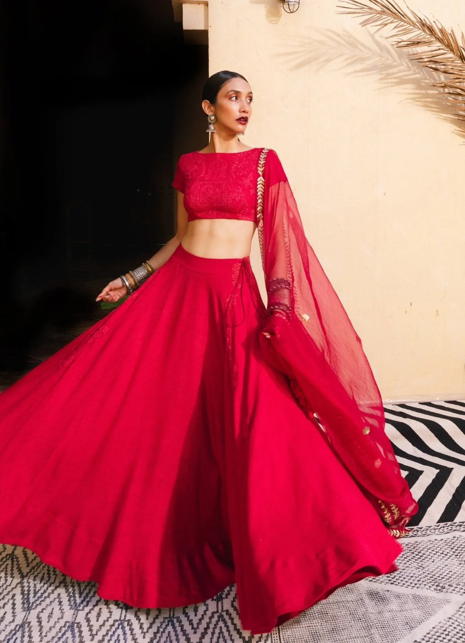 Bohemian Bridal Red Bridal Lehenga Set