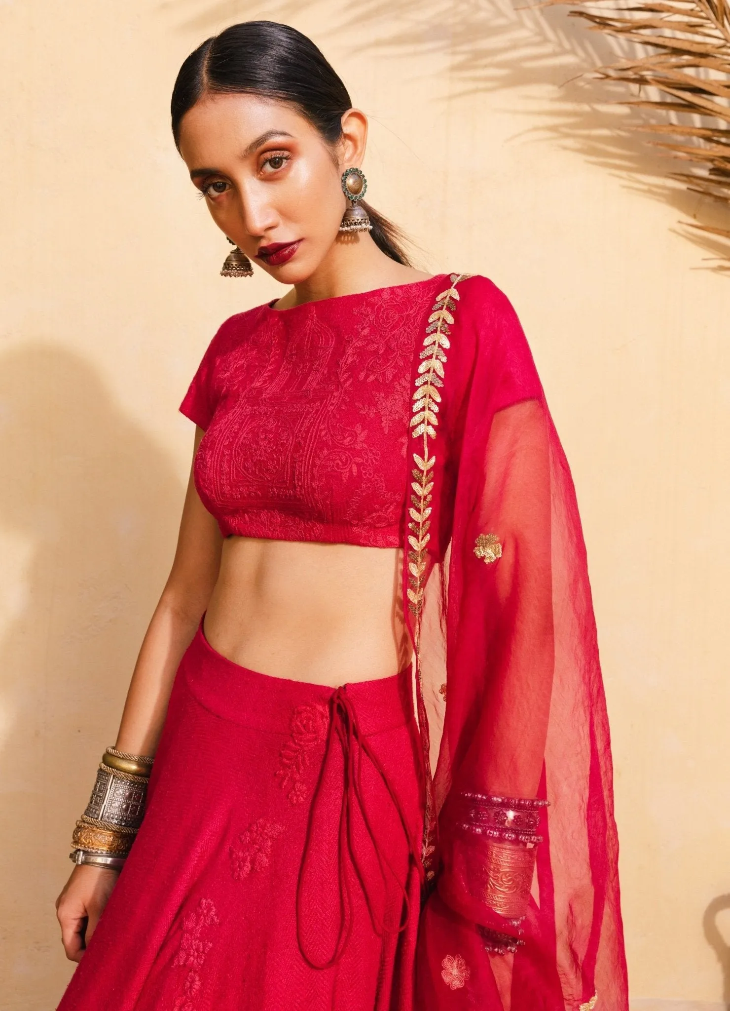 Bohemian Bridal Red Bridal Lehenga Set