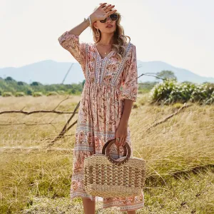 Boho High Waist Floral Print Chic French Inspired Dress