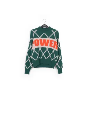 Bottle green diamond pattern knitted sweater