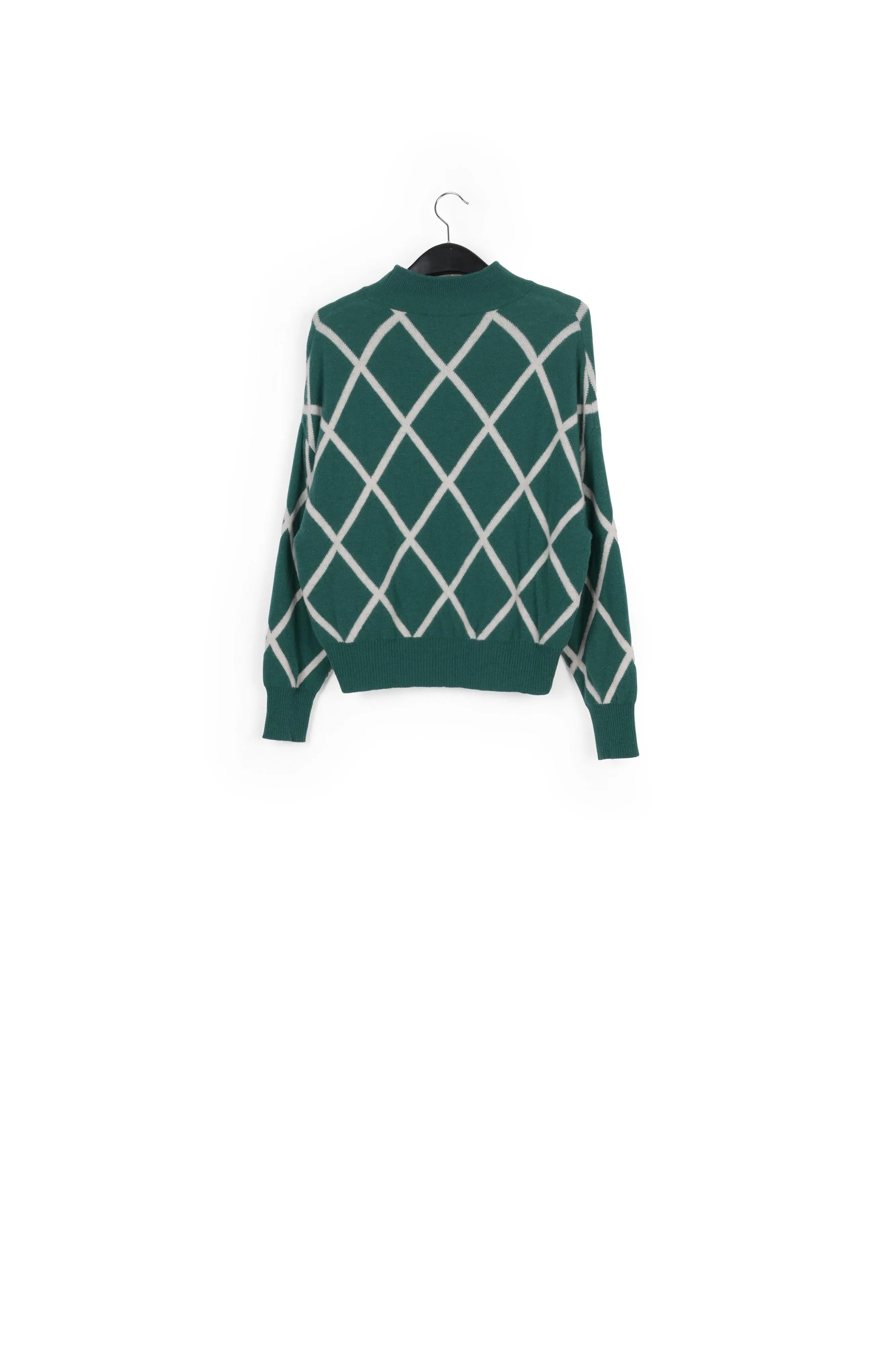 Bottle green diamond pattern knitted sweater
