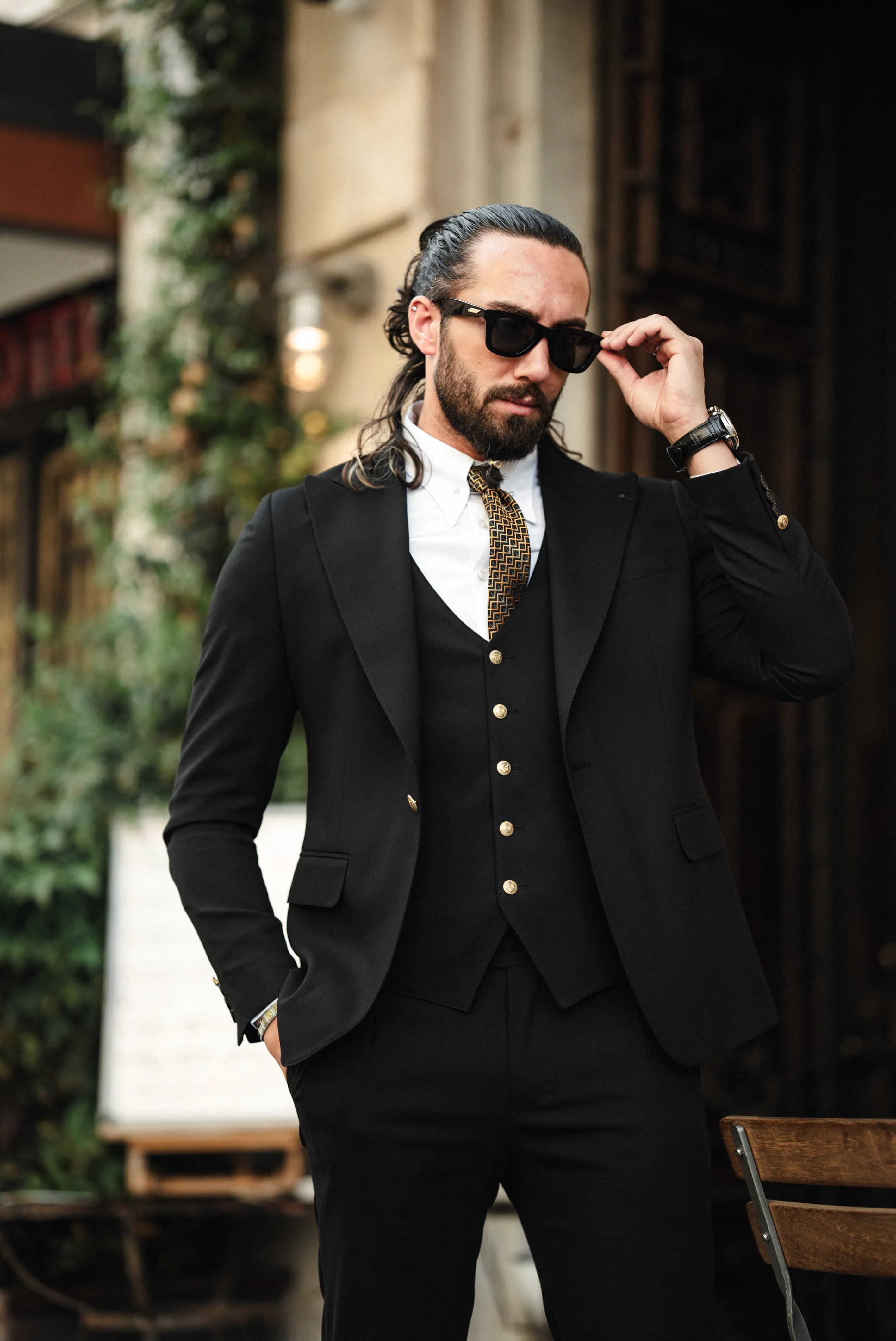 Brabion Noah Jet Black Slim Fit Peak Lapel 3 Piece Suit