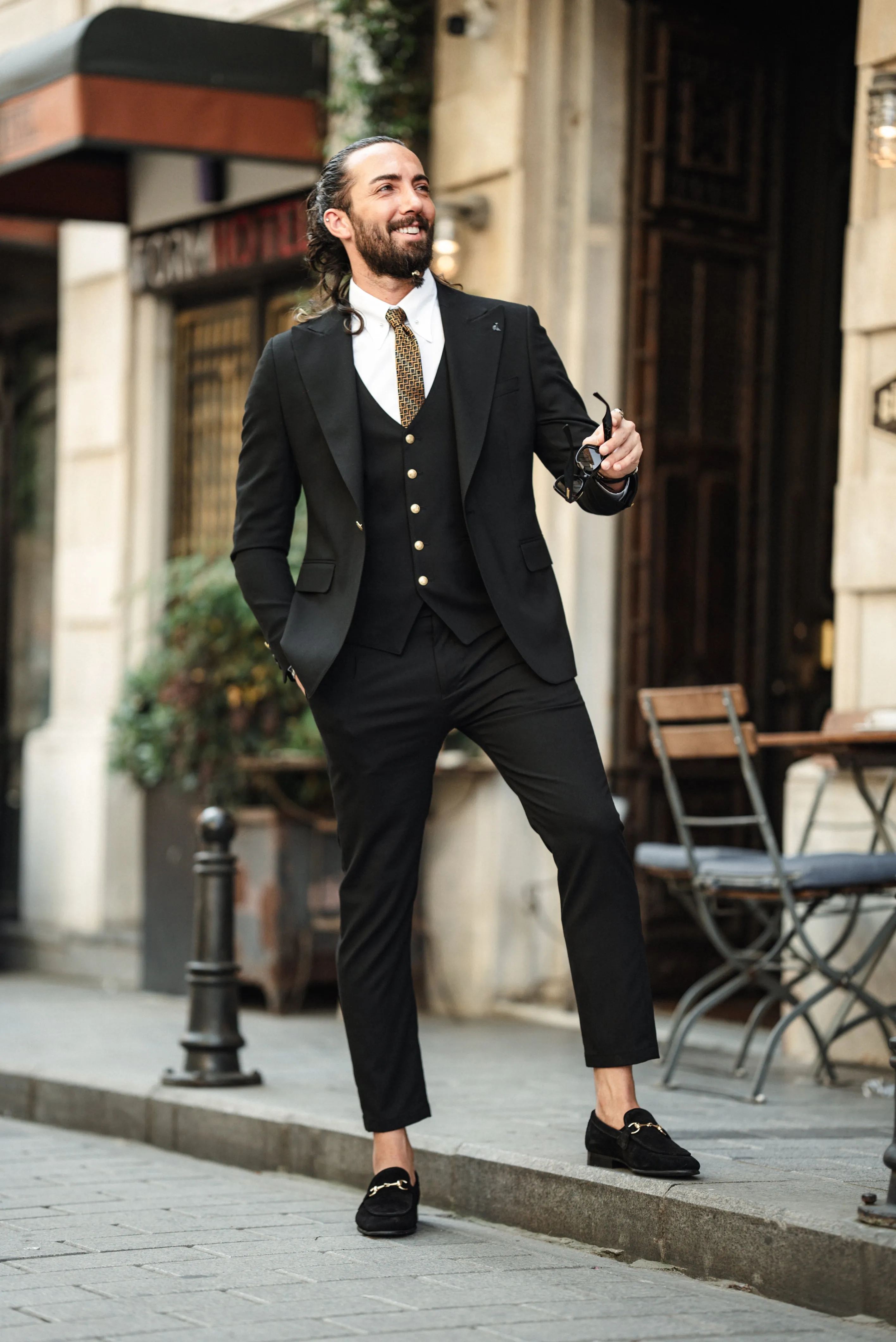 Brabion Noah Jet Black Slim Fit Peak Lapel 3 Piece Suit