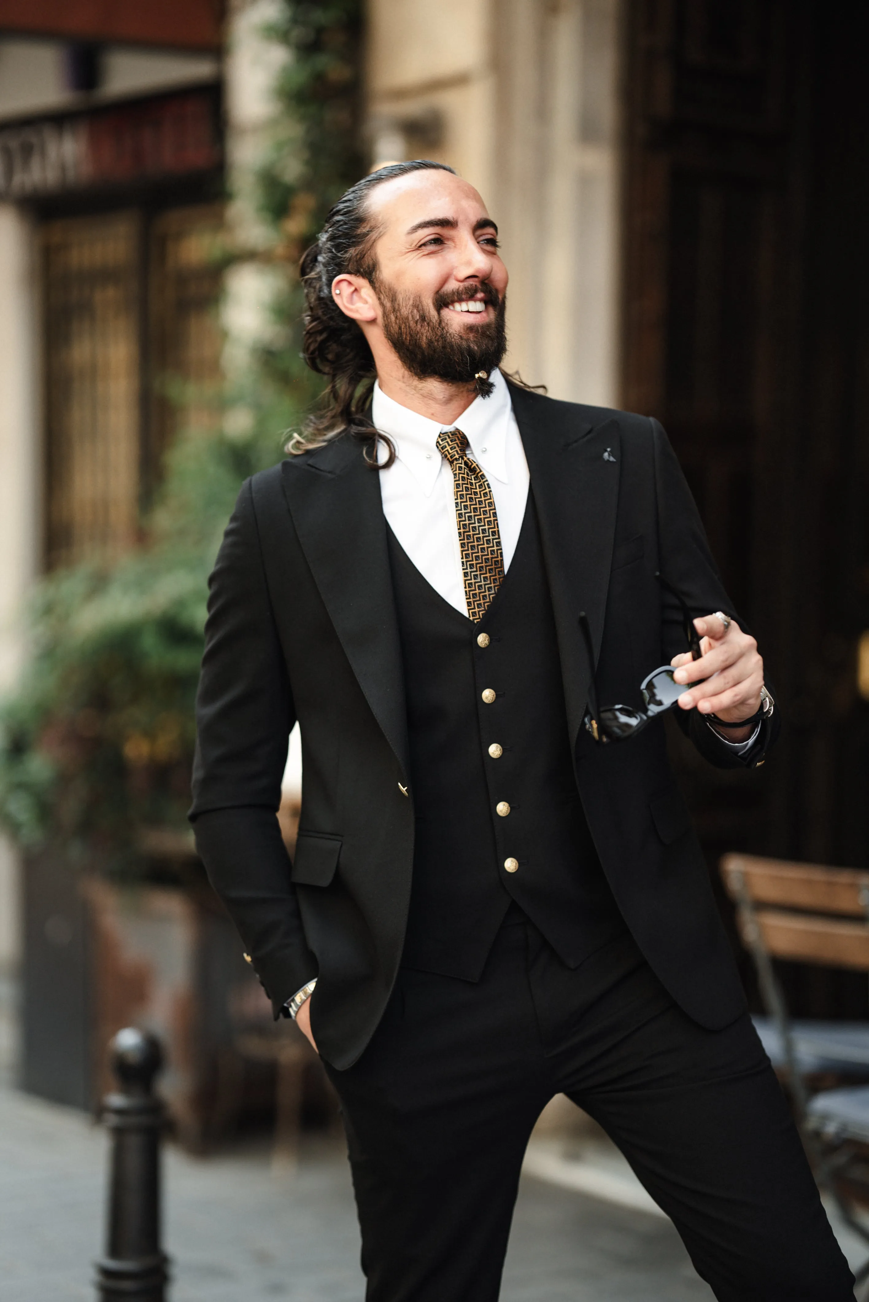 Brabion Noah Jet Black Slim Fit Peak Lapel 3 Piece Suit