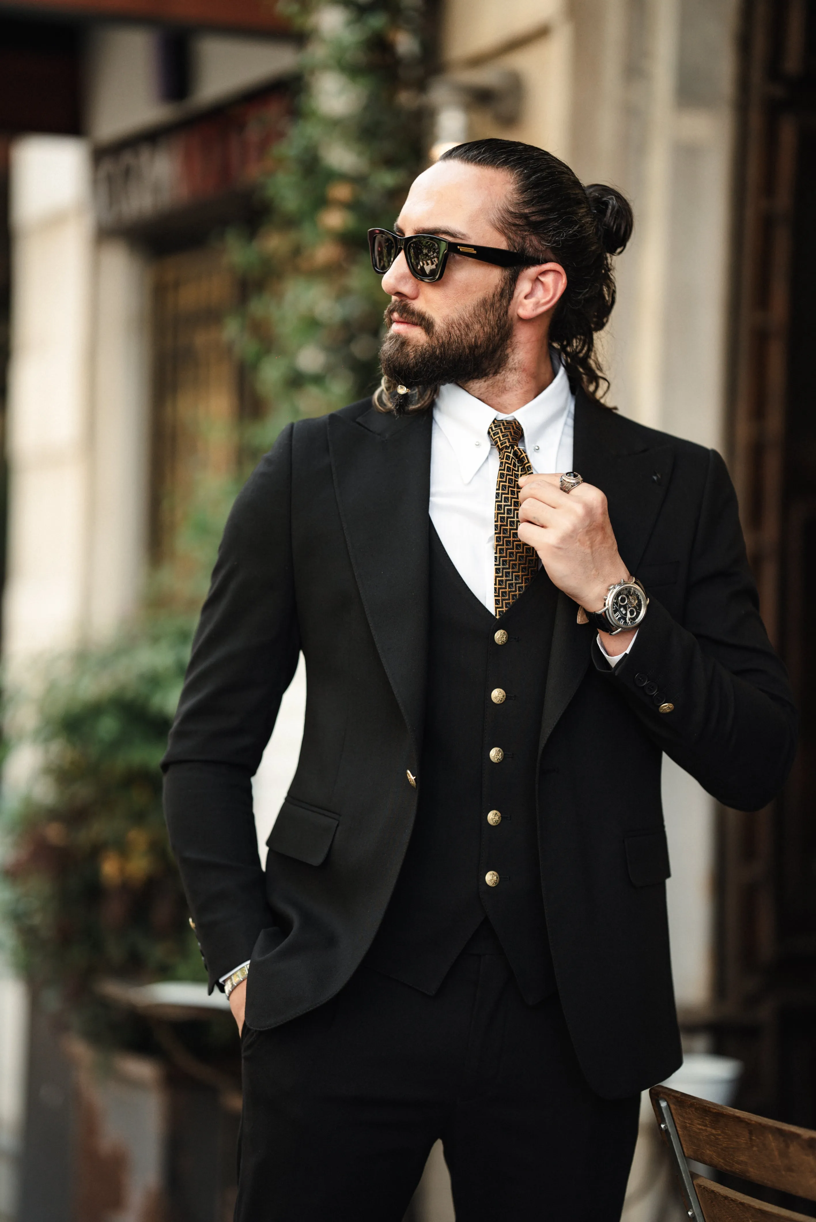 Brabion Noah Jet Black Slim Fit Peak Lapel 3 Piece Suit