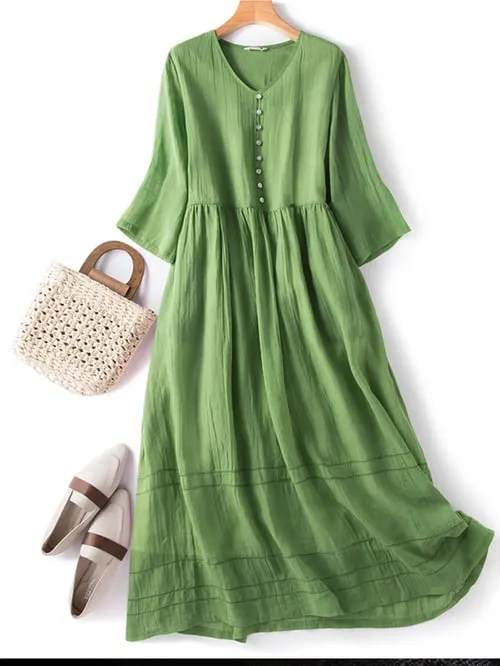 Britney - Women's V-neck dress, plain, mid-length sleeves