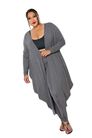 Bubbled Hem Waterfall Cardigan Charcoal Grey