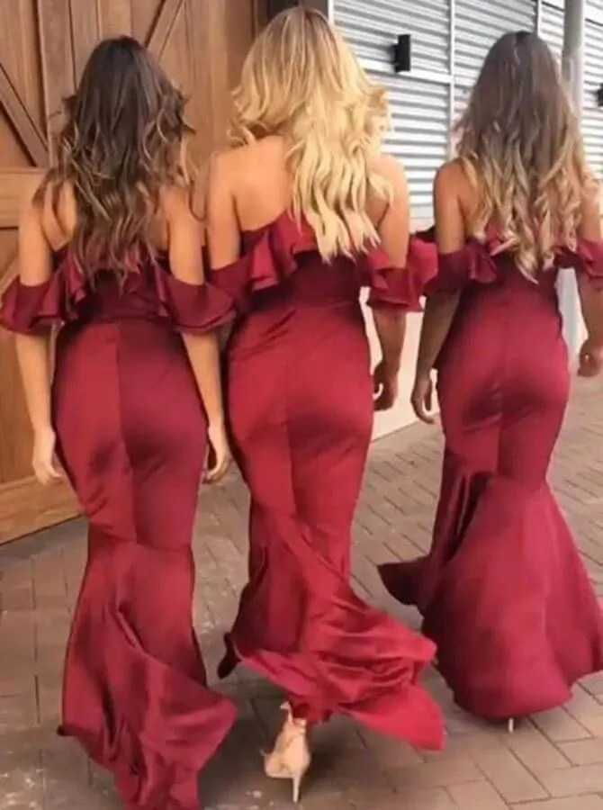 Burgundy High Low Mermaid Bridesmaid Dresses, Wedding Party Dresses, MBD169