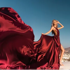 Burgundy Long Floor Length Backless Flying Dress