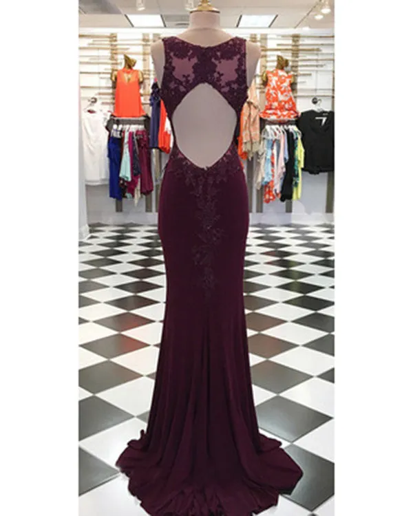 Burgundy Mermaid Prom Dresses with V-Neck Lace Appliques 2019 Sexy Mermaid Party Gowns